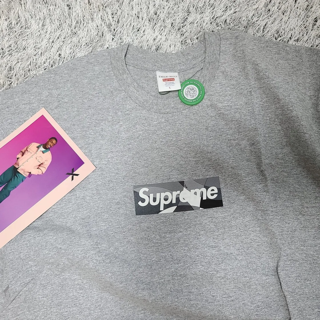 슈프림 x 에밀리오 푸치 박스로고 티셔츠 헤더 그레이 블랙 - 21SS thumbnail 6