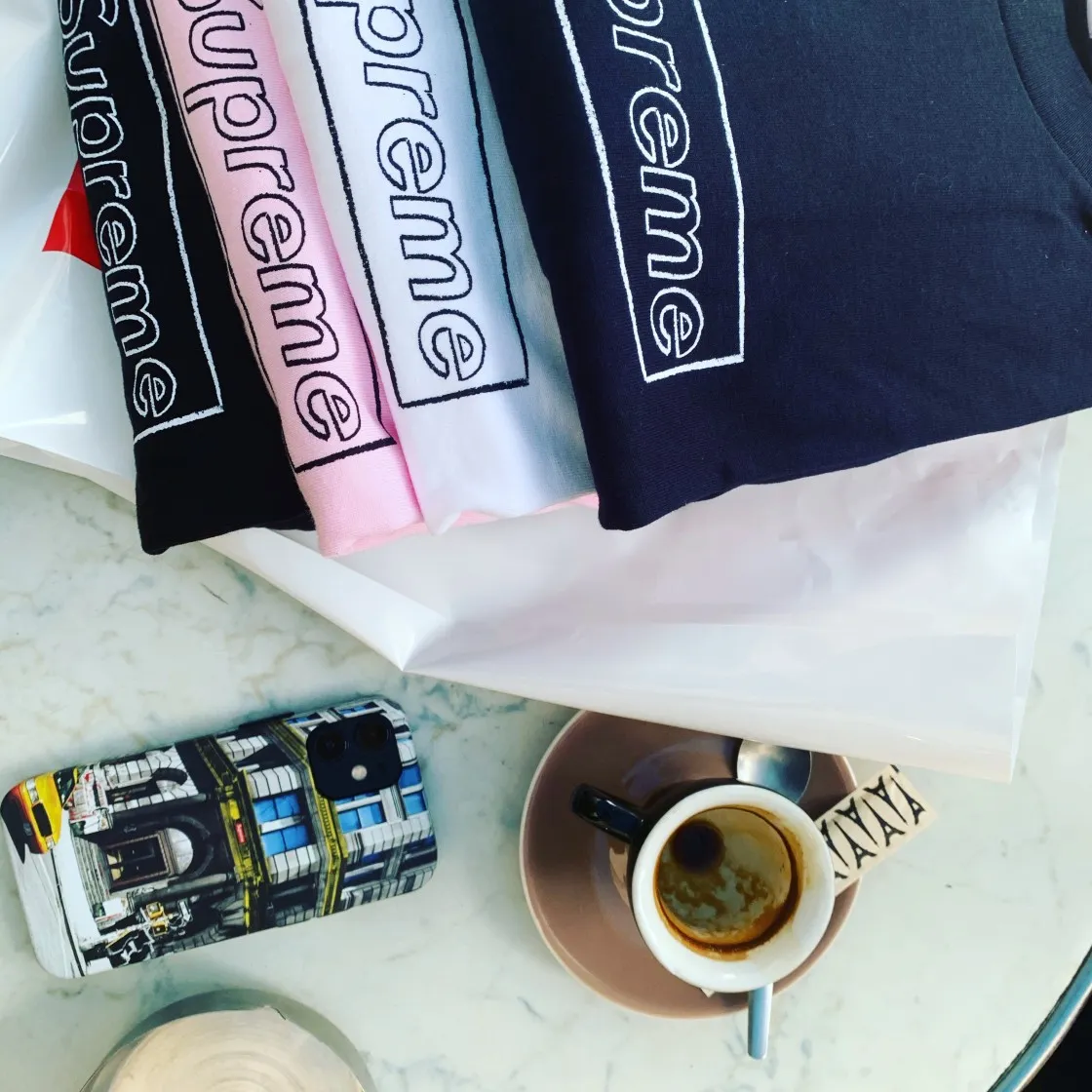 슈프림 x 카우스 초크 로고 티셔츠 라이트 핑크 - 21SS thumbnail 3