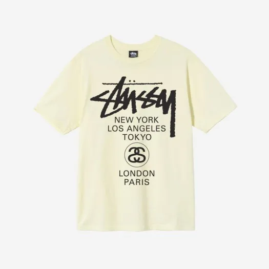 스투시 월드투어 티셔츠 페일 옐로우 2021