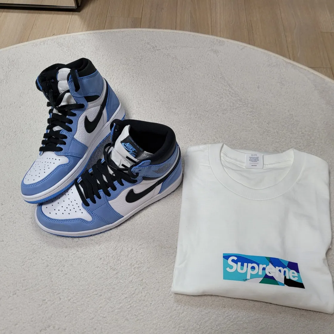 슈프림 x 에밀리오 푸치 박스로고 티셔츠 화이트 블루 - 21SS thumbnail 5