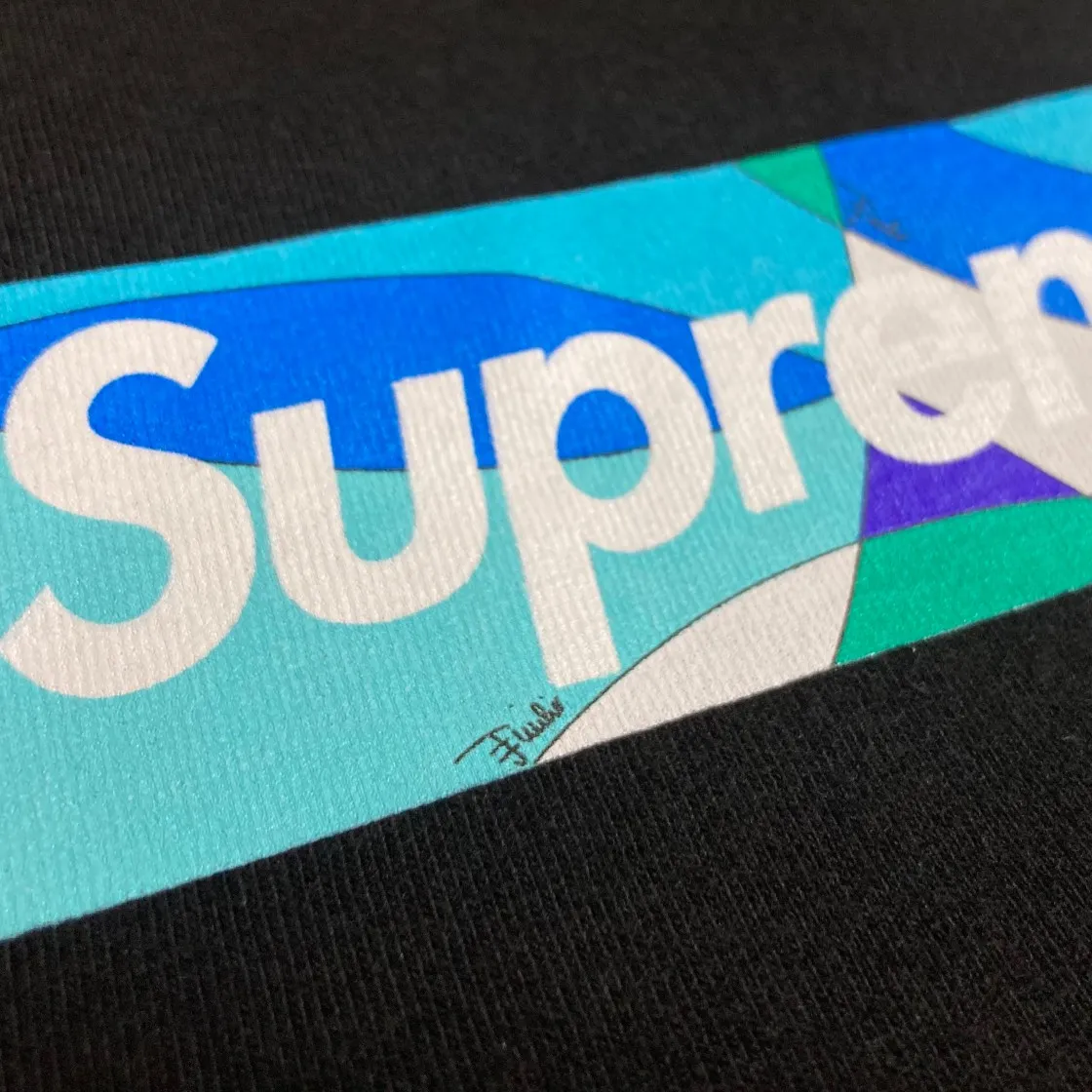 슈프림 x 에밀리오 푸치 박스로고 티셔츠 블랙 블루 - 21SS thumbnail 7