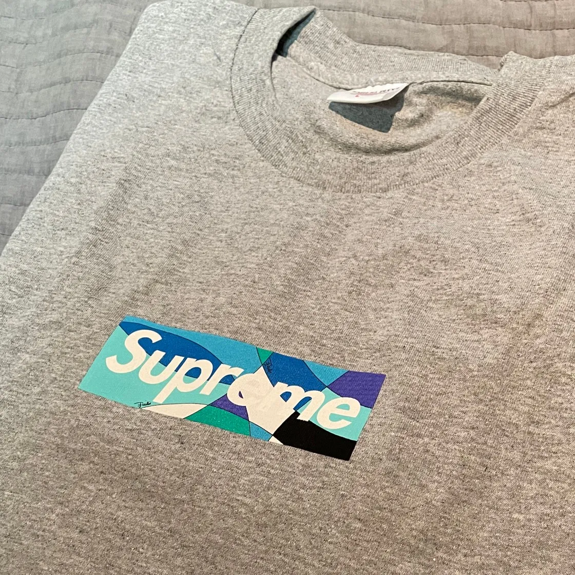 슈프림 x 에밀리오 푸치 박스로고 티셔츠 헤더 그레이 블루 - 21SS thumbnail 6