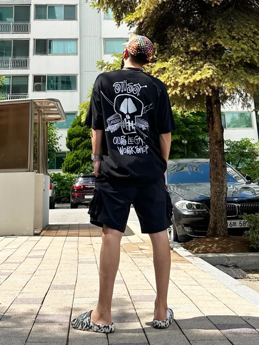 스투시 x 아워레가시 워크샵 서프 스컬 피그먼트 다이드 티셔츠 블랙 thumbnail 5