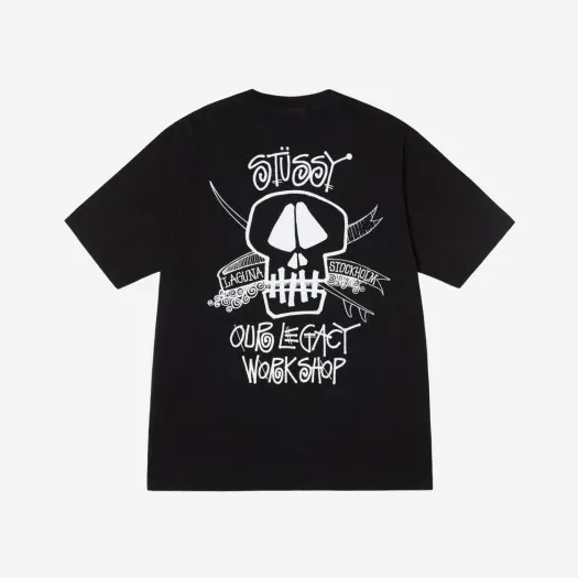 스투시 x 아워레가시 워크샵 서프 스컬 피그먼트 다이드 티셔츠 블랙