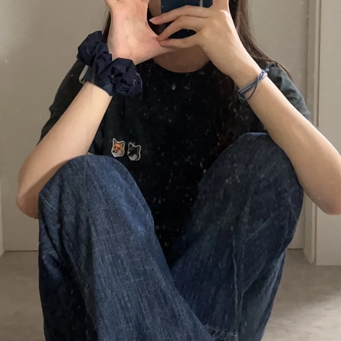 메종 키츠네 더블 폭스 헤드 패치 클래식 티셔츠 앤트러사이트 thumbnail 5