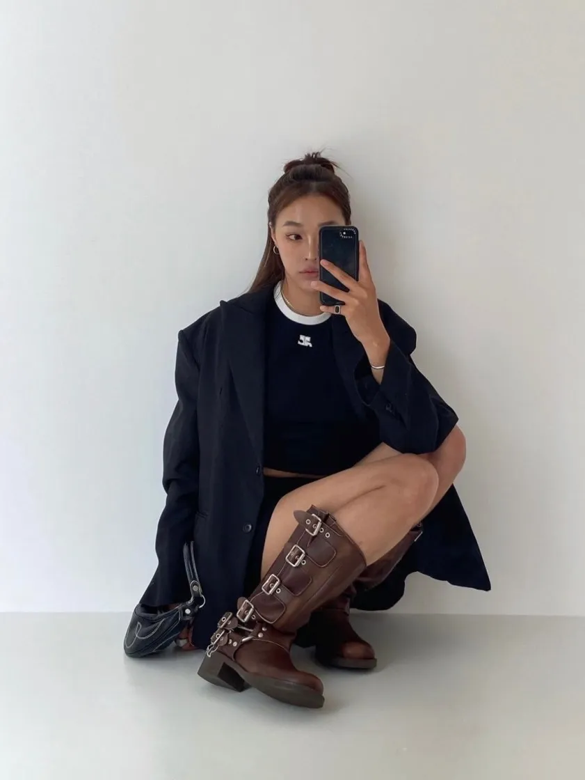 (W) 꾸레쥬 리에디션 범피 콘트라스트 티셔츠 블랙 헤리티지 화이트 thumbnail 5