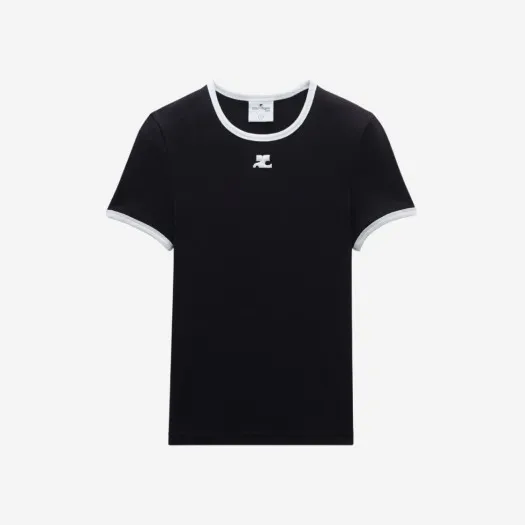 (W) 꾸레쥬 리에디션 범피 콘트라스트 티셔츠 블랙 헤리티지 화이트