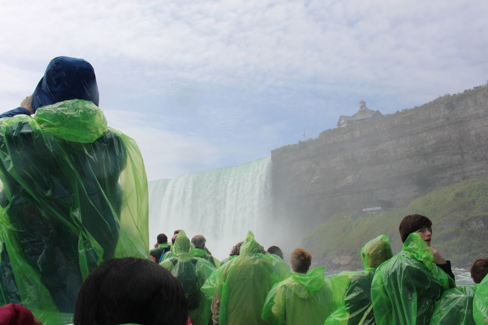 Boat tour approaching the mist at Niagara Falls