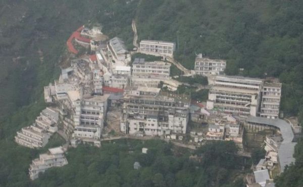 Top view of Vaishno Devi shrine and surrounding hills