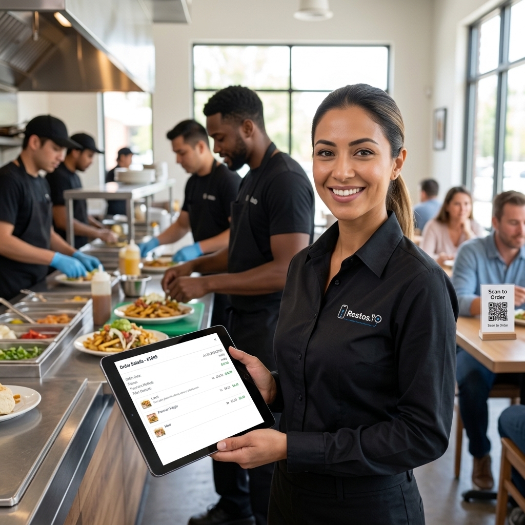 Restaurant staff taking a phone order with Restos