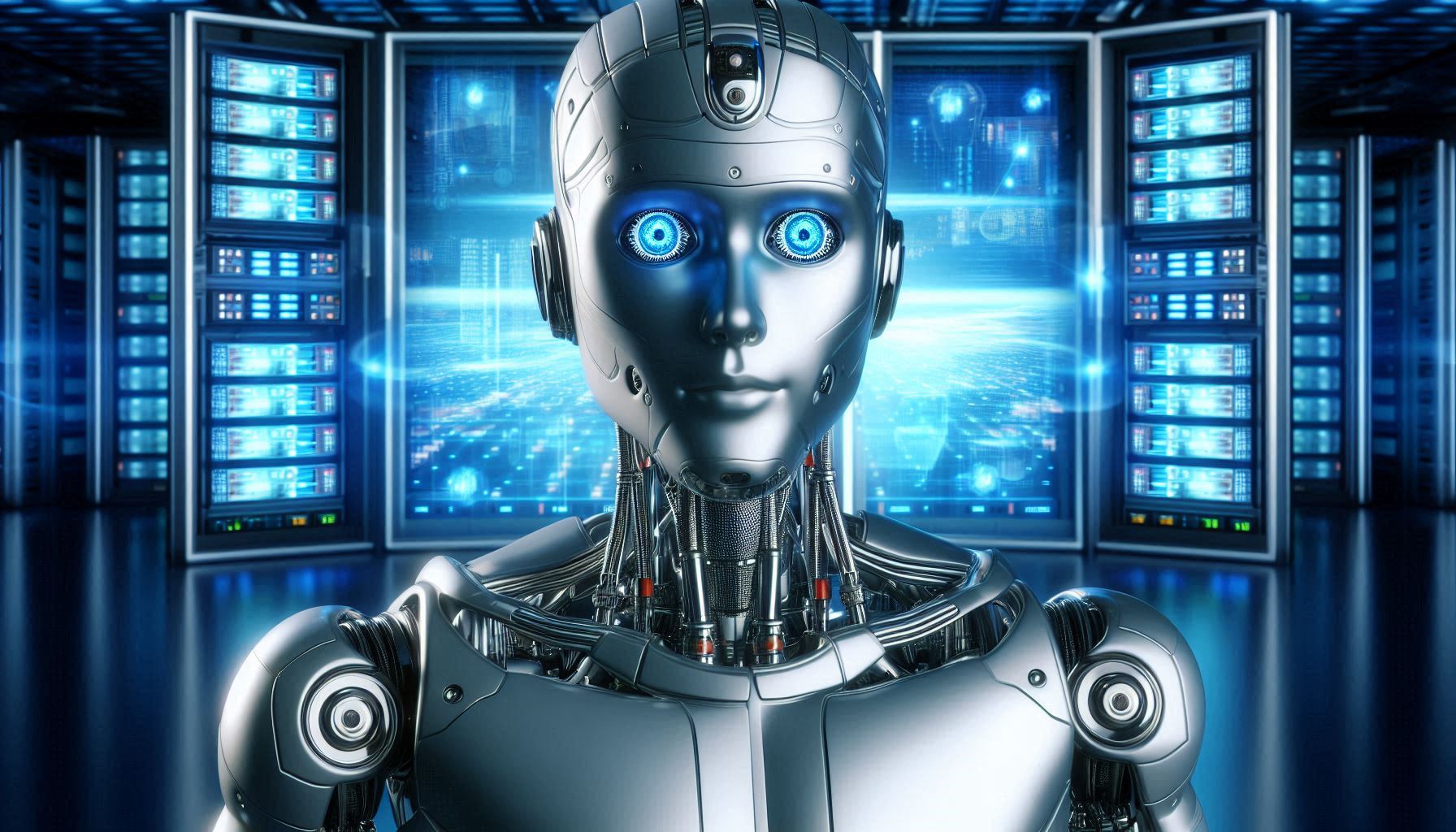 AI bot reading a book