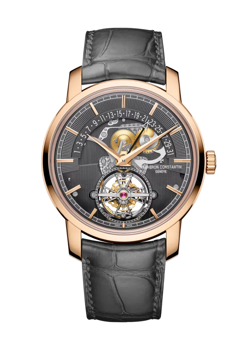 TOURBILLON RETROGRADE DATE OPENFACE 41MM PINK GOLD SLATE GREY DIAL