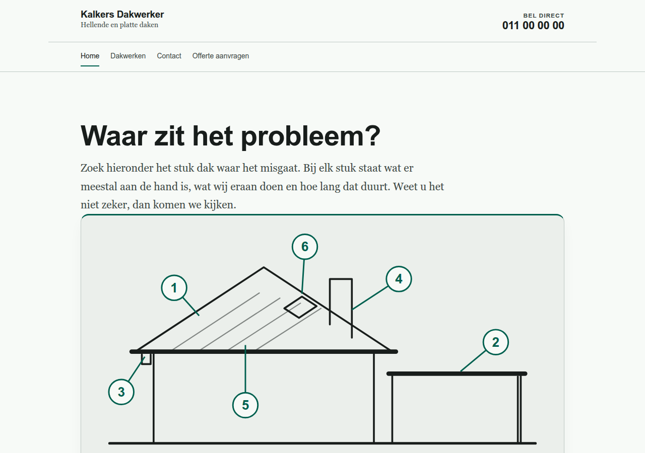 Startpagina van het voorbeeld voor een dakwerker