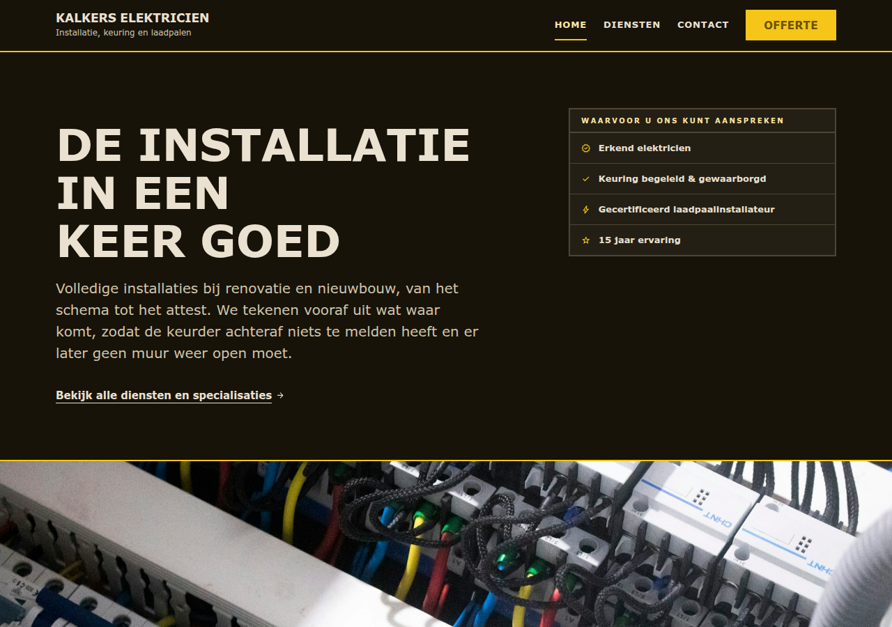 Startpagina van het voorbeeld voor een elektricien