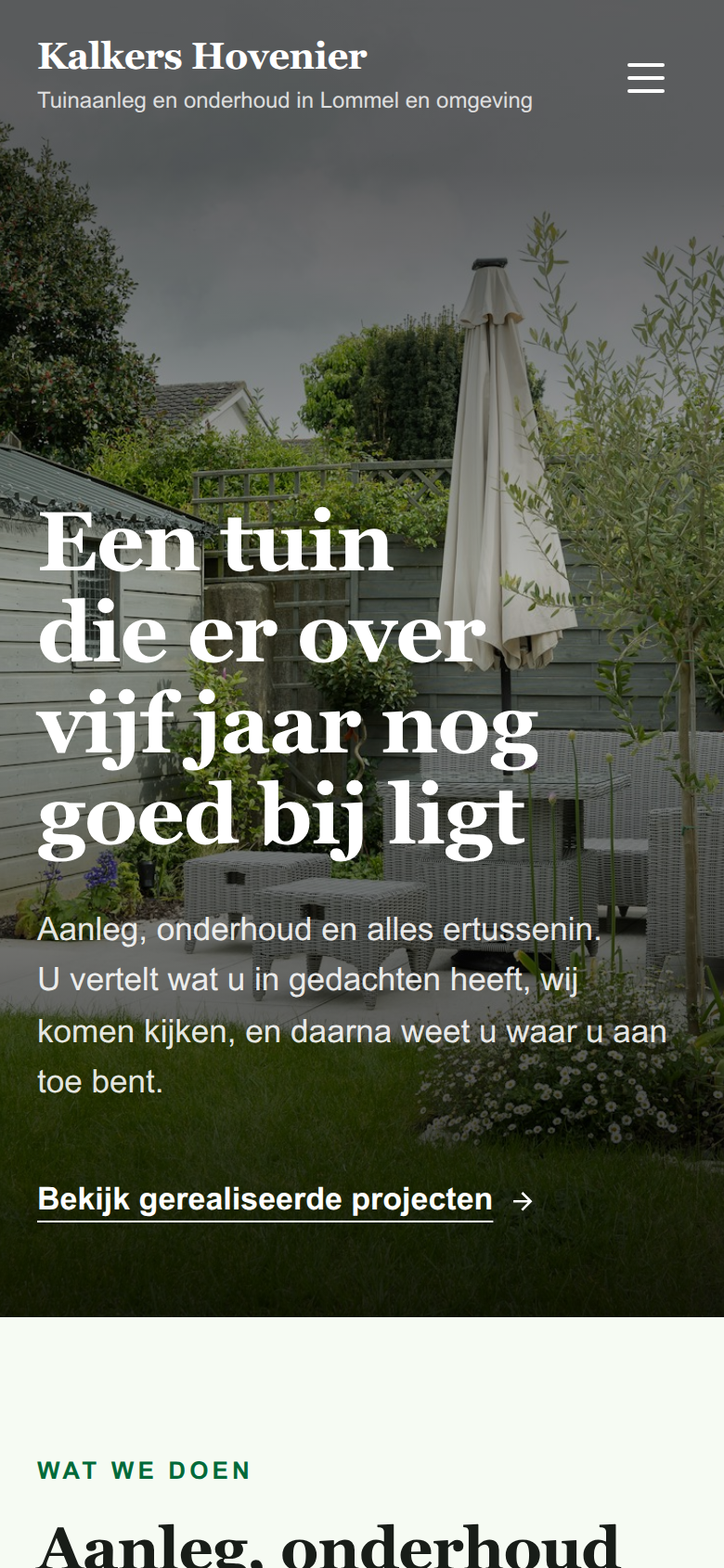 Dezelfde pagina op een telefoon, voor een hovenier