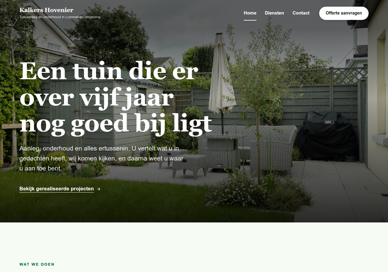 Startpagina van het voorbeeld voor een hovenier