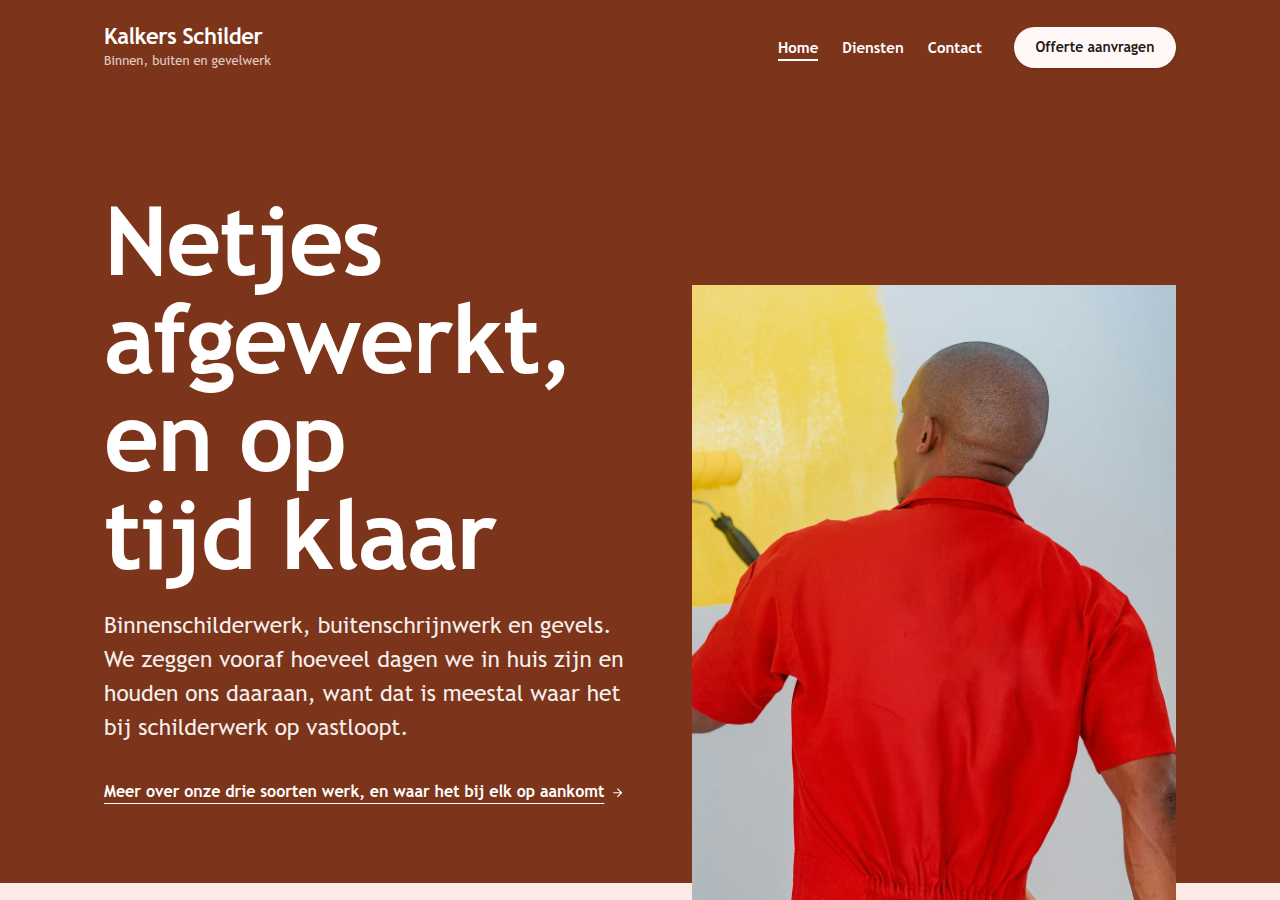 Startpagina van het voorbeeld voor een schilder