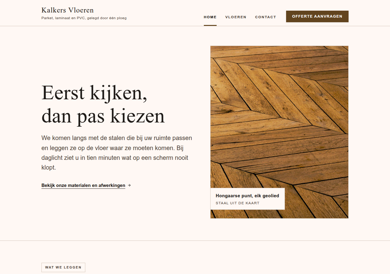 Startpagina van het voorbeeld voor een vloerlegger