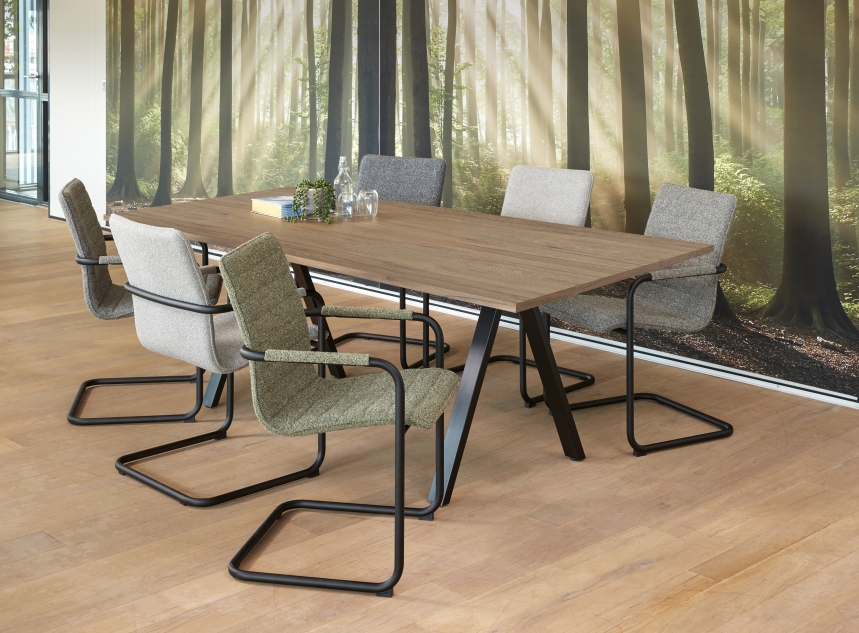 V-poot Kantinetafel recht 200x80cm Aluminium Midden eiken