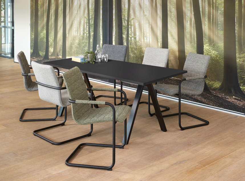 V-poot Kantinetafel recht 200x80cm Aluminium Midden eiken