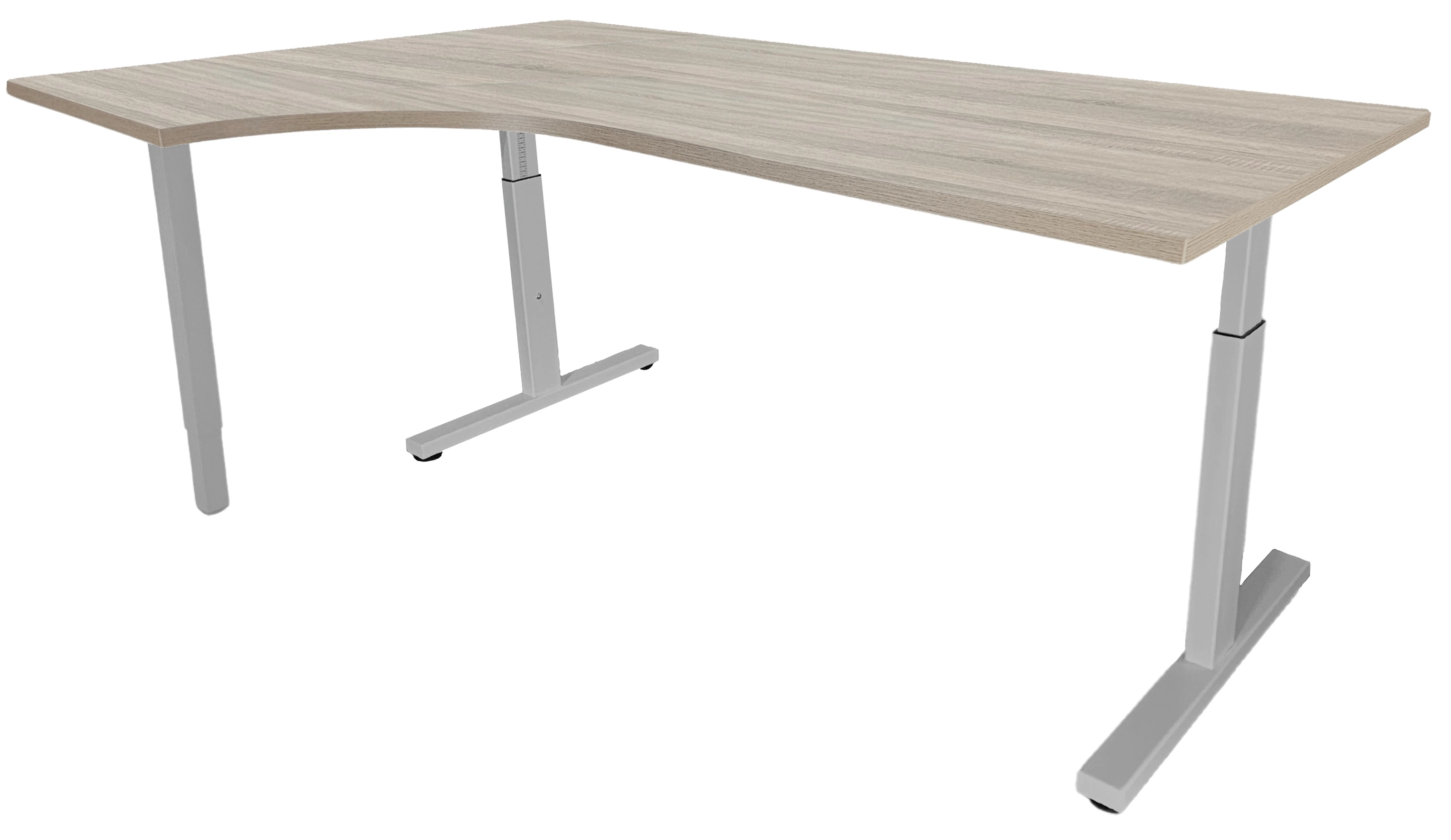 Vamo T-poot Verstelbaar Hoekbureau 180x200cm (met ronde hoek) Aluminium Midden eiken