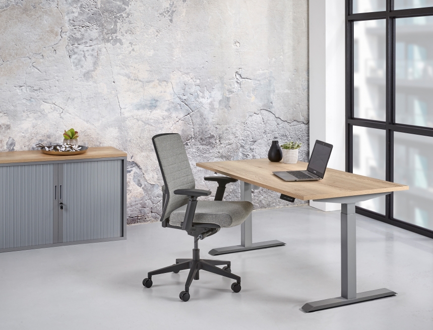 Zit-Sta Bureau Elektrisch 'Basic' 120x80cm Wit - Natuur eiken