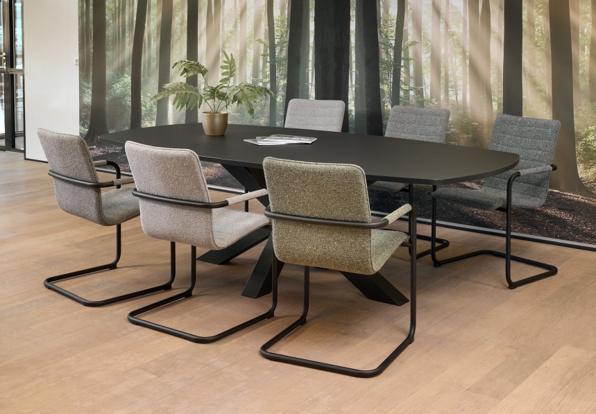 Matrix-poot Vergadertafel Deens Ovaal 240x120cm Wit - Zwart