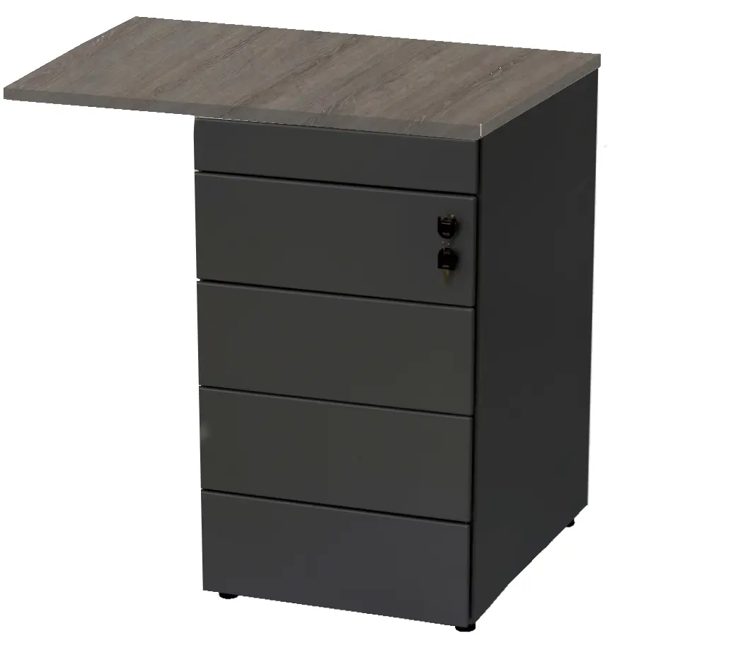 Ladeblok staand Zwart 4 laden + pennenlade Bruin eiken Aanbouwblad (80x60cm)