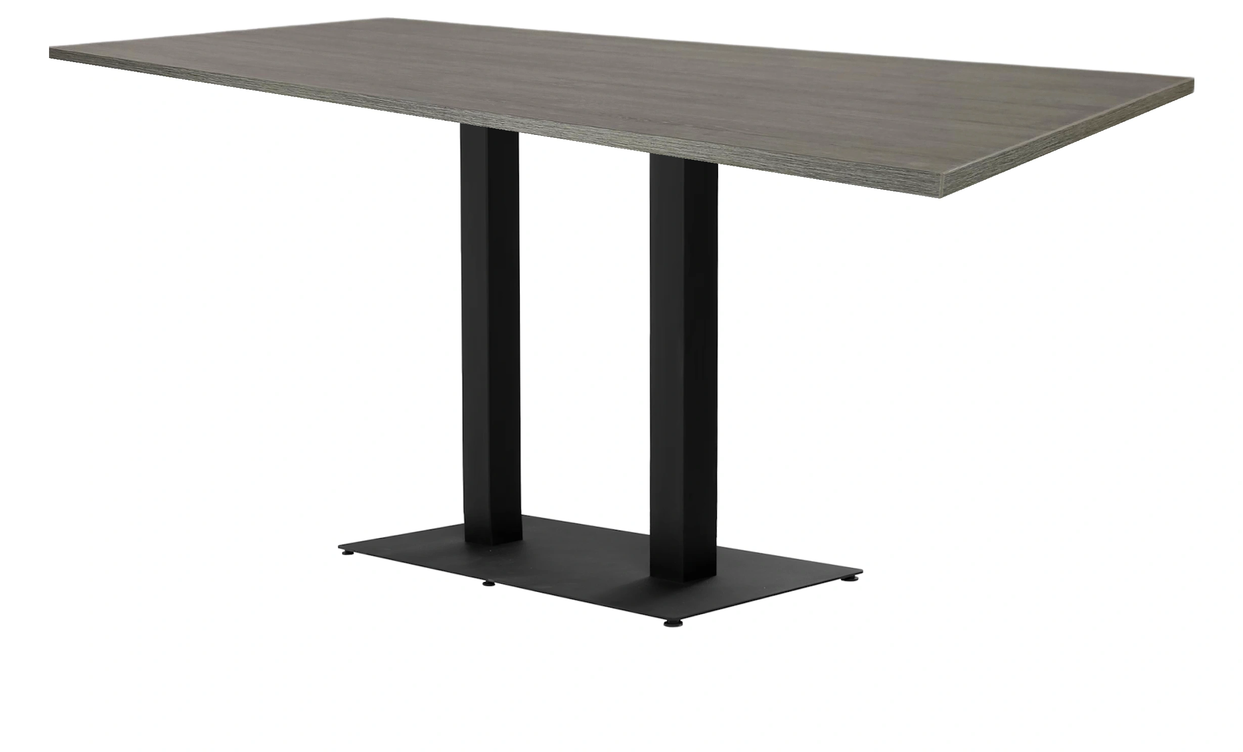 Lage Horecatafel met dubbele kolompoot 160x80cm Zwart Bruin eiken