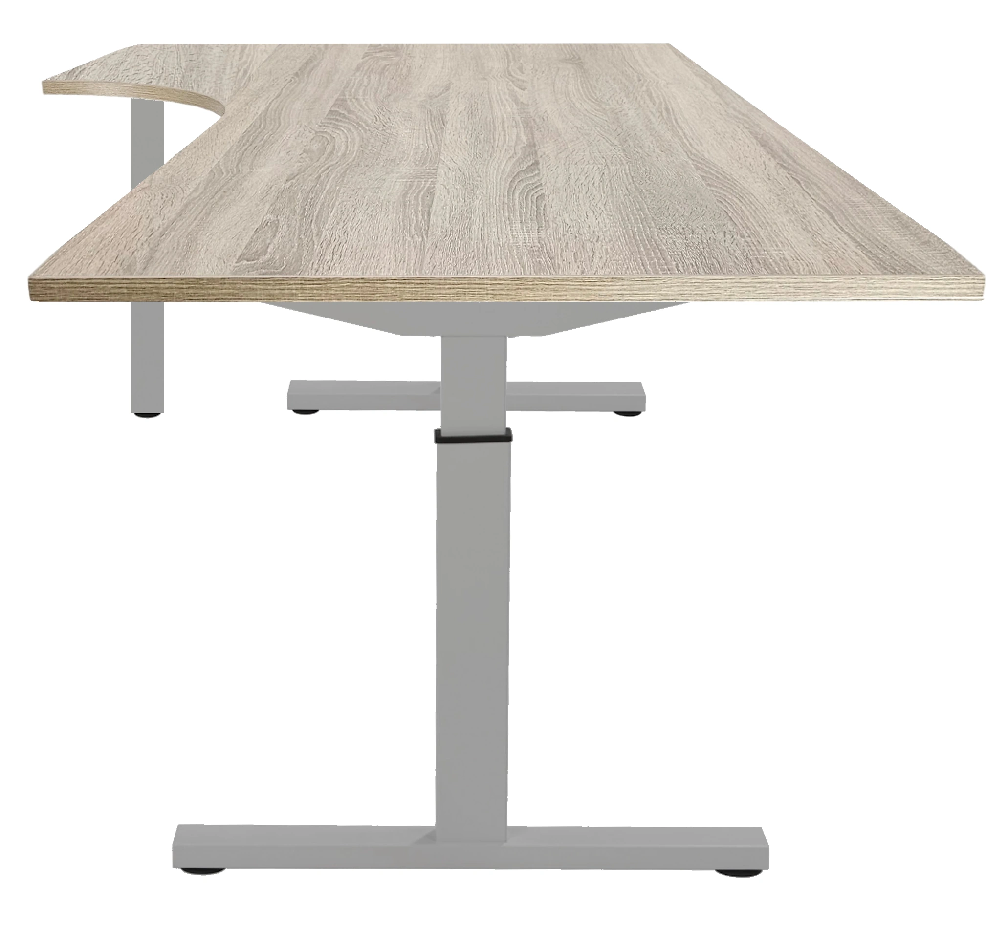 Vamo T-poot Verstelbaar Hoekbureau 180x200cm (met ronde hoek) Aluminium Midden eiken