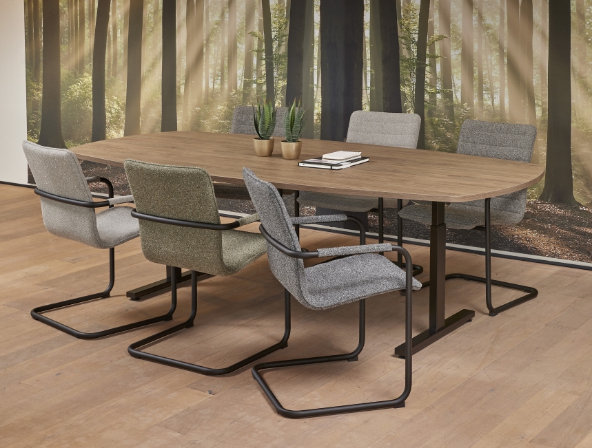 Vamo T-poot Vergadertafel Deens Ovaal 240x120cm Aluminium - Zwart