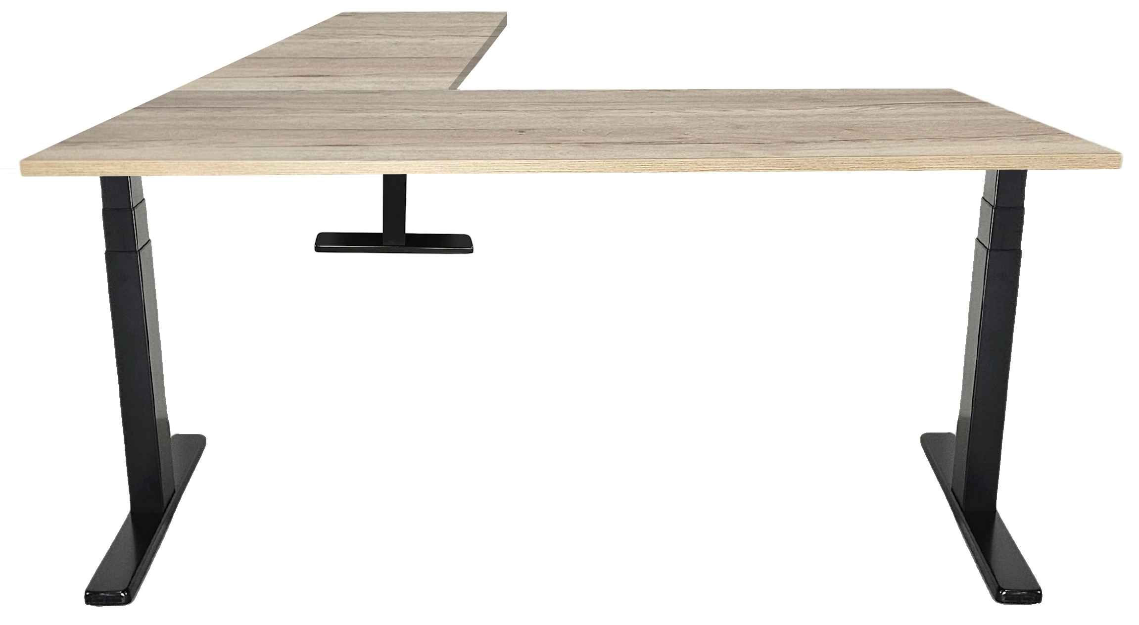 Elektrisch zit-sta Hoekbureau 200x180cm Zwart Natuur eiken