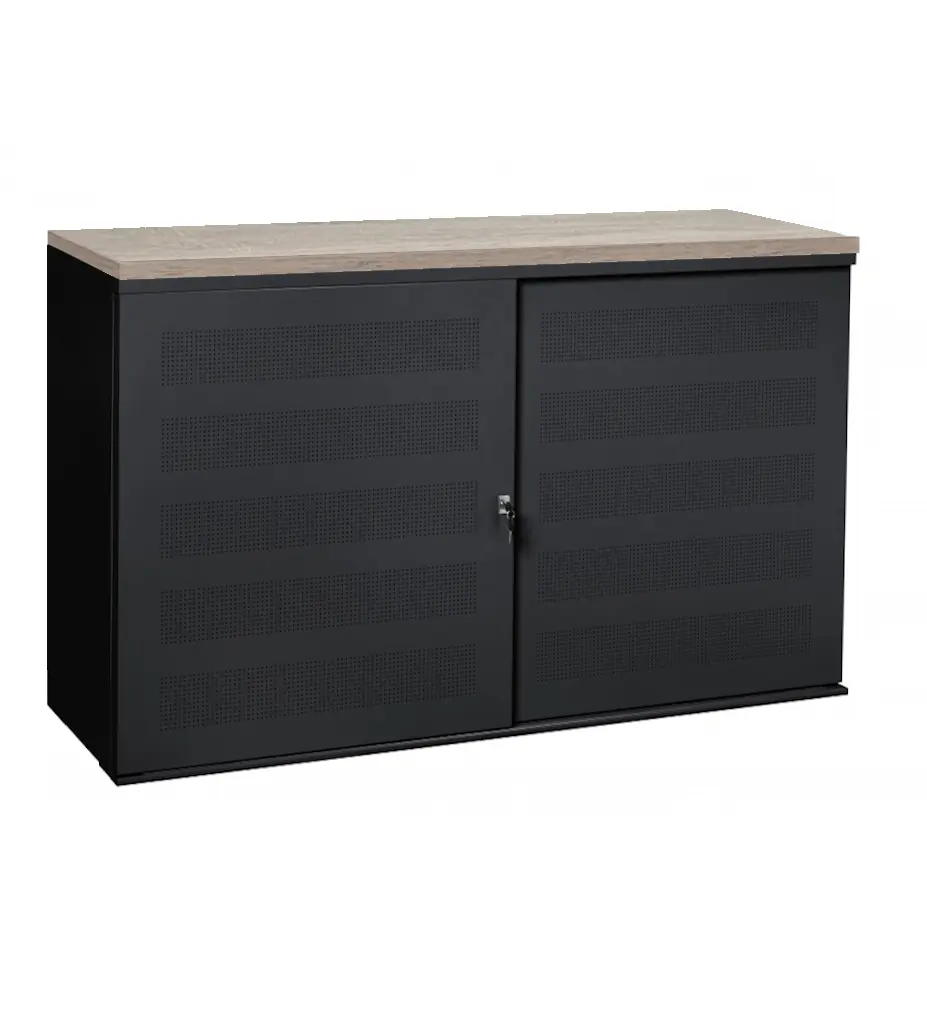 Schuifdeurkast Zwart 100 x 166 x 40 cm Met topblad Midden eiken