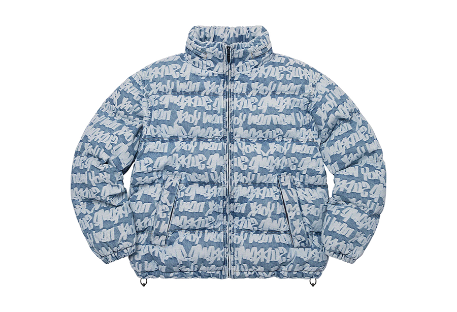 Supreme Fat Tip Jacquard Denim Puffer Jacket Blue (SS22) | TBC