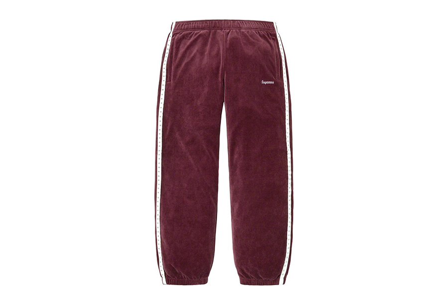 Supreme Studded Velour Track Pant Burgundy (FW22) | TBC - KLEKT