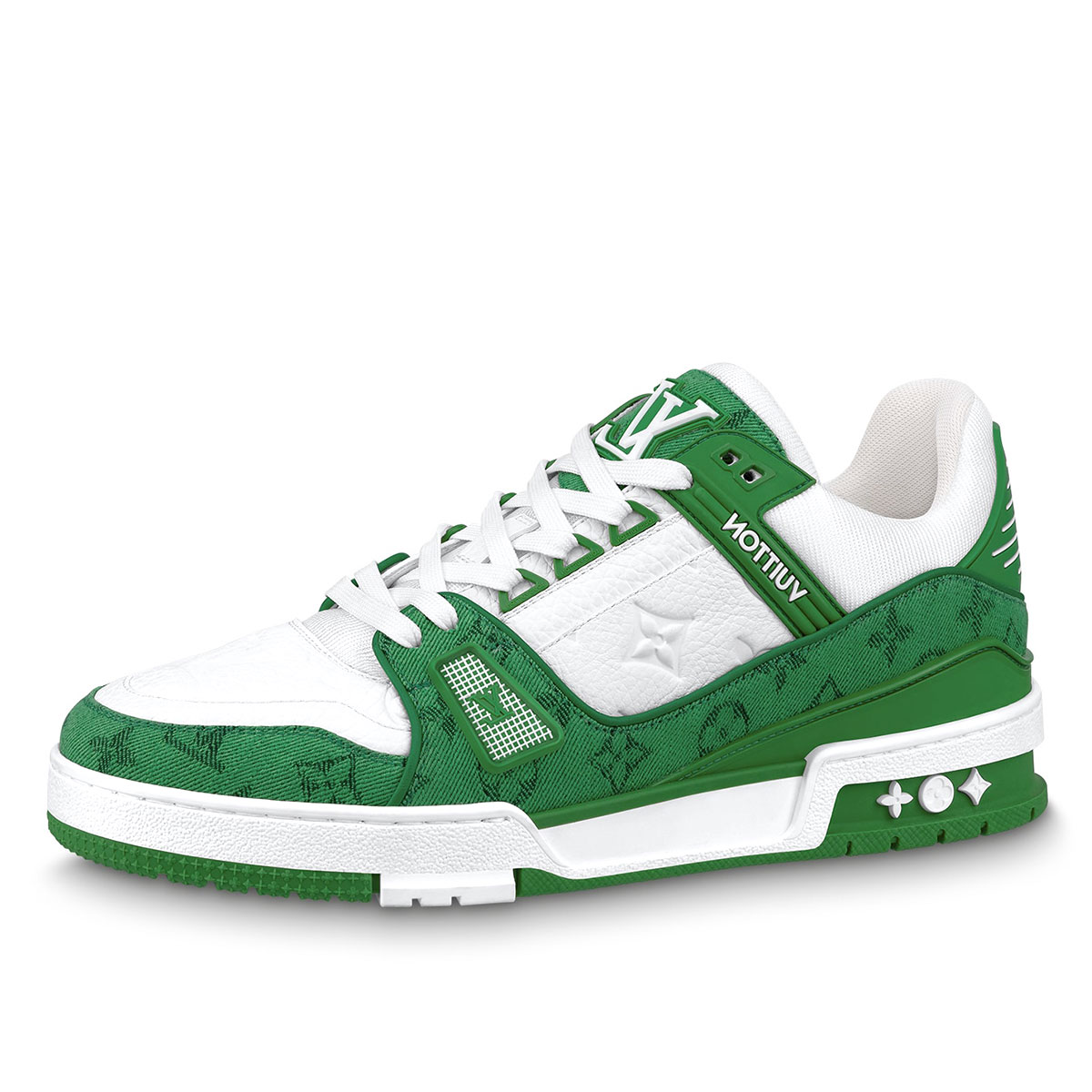 Luxury Louis Vuitton LV Trainer Green Monogram Denim White (2022)