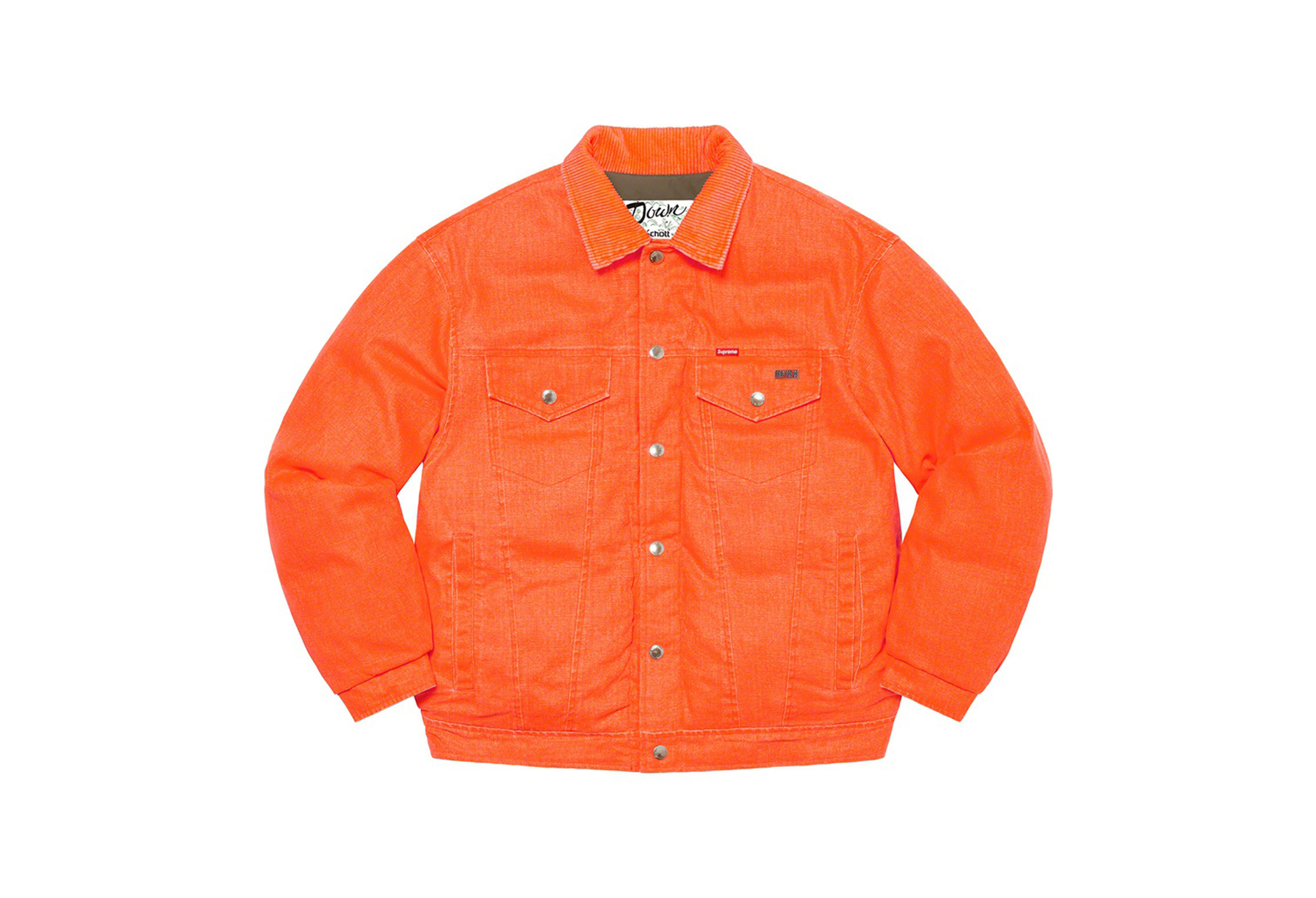 Supreme x Schott Canvas Down Trucker Jacket Neon Orange 