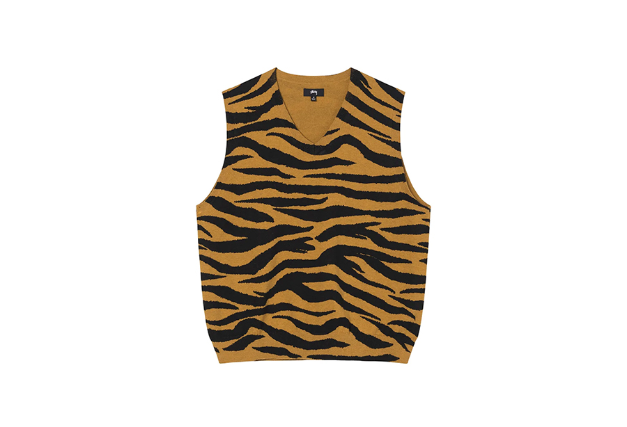 Stussy Tiger Printed Sweater Vest Mustard (FW22) | TBC - KLEKT