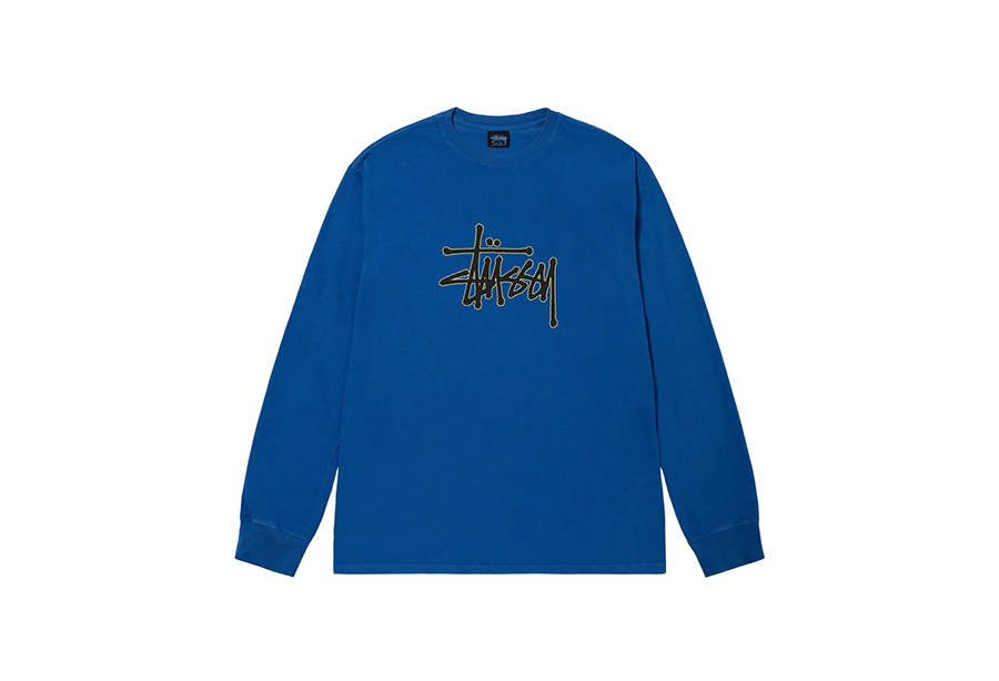 Stussy Outlined Pigment Dyed LS Tee Blue (FW22) | TBC - KLEKT