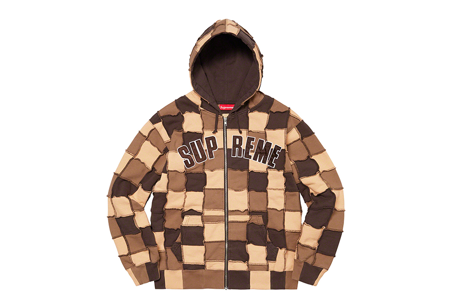 Supreme Reverse Patchwork Zip Up Hooded Sweatshirt Brown (SS22