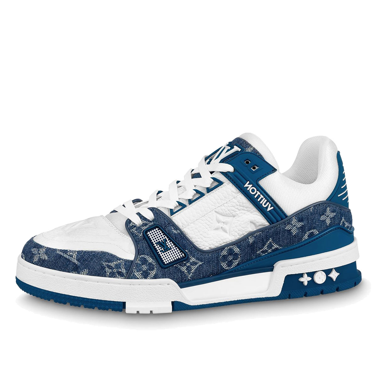 Blue Denim Logo Monogram Low Top LV Trainer Sneakers