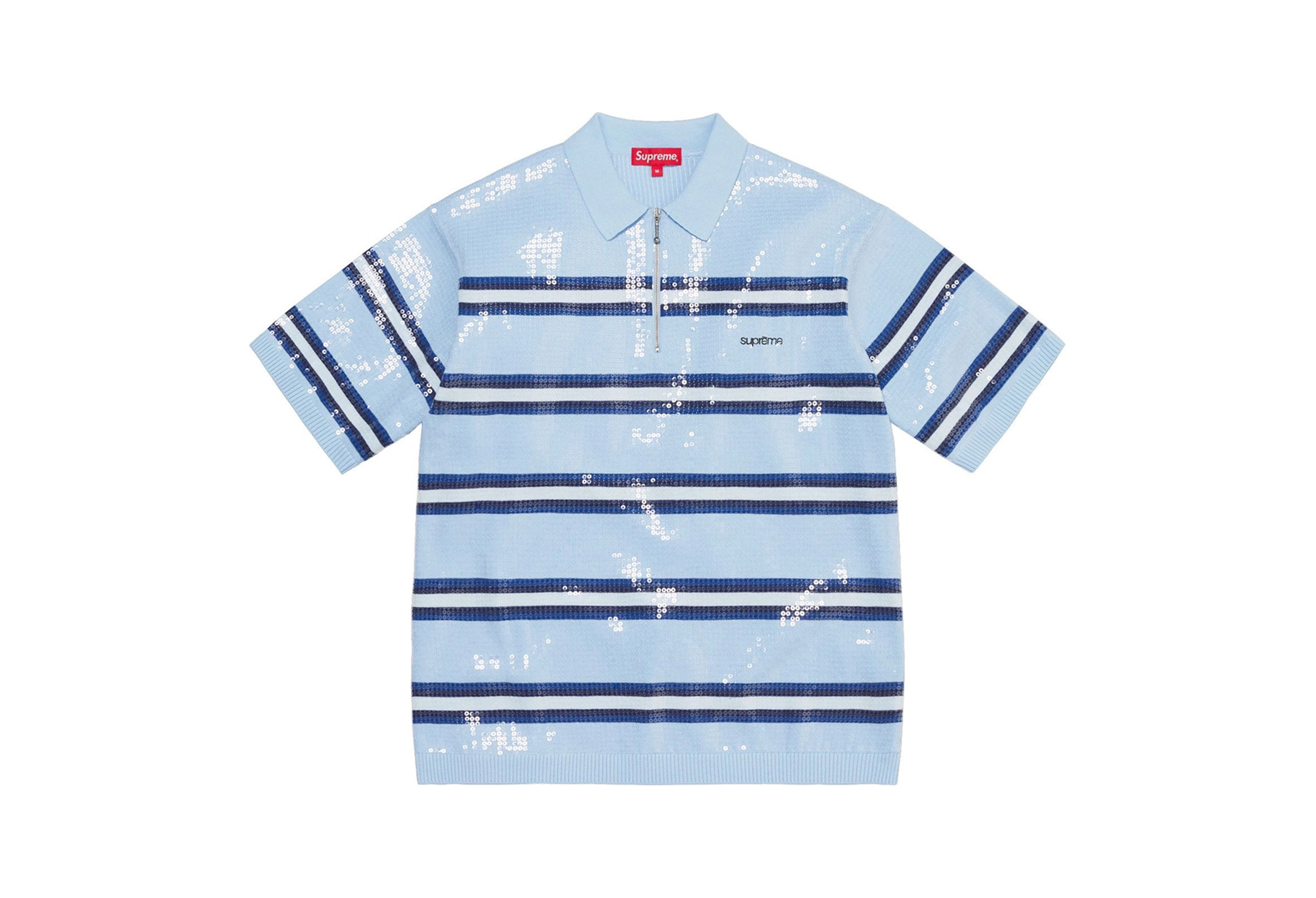 Supreme Sequin Stripe Zip Polo Blue (SS23) | TBC - KLEKT