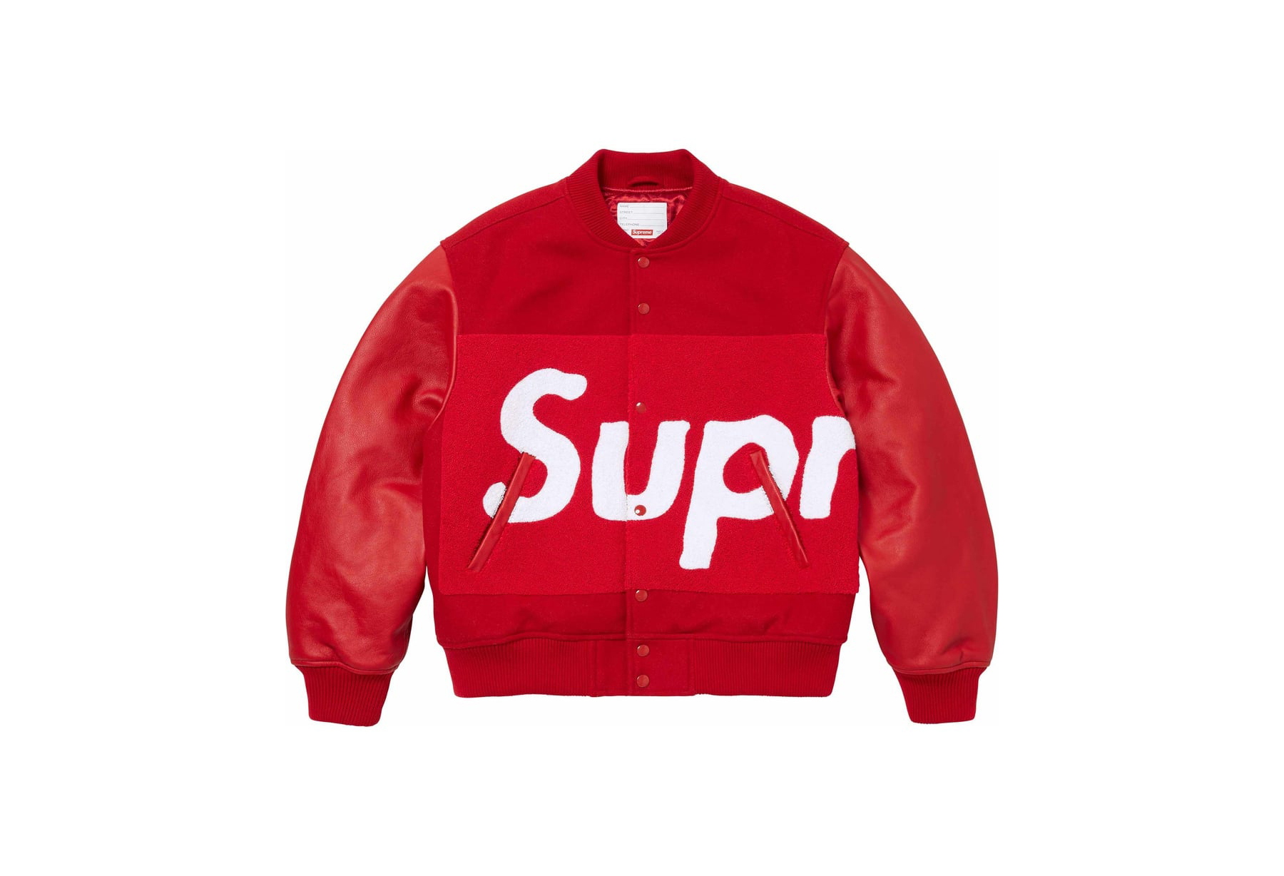 Supreme Big Logo Chenille Varsity Jacket Red (SS24) | TBC - KLEKT