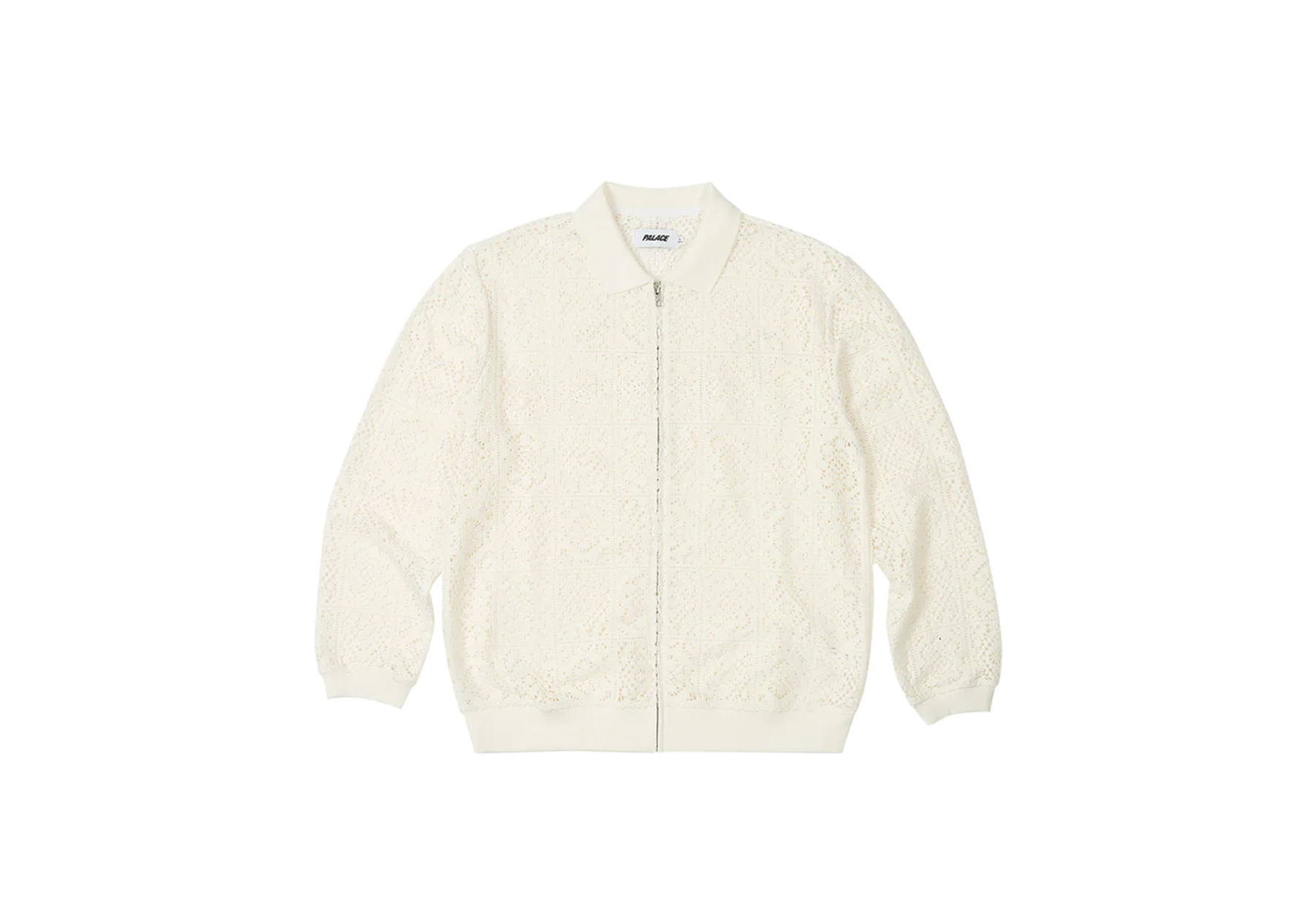 Palace Crochet Zip Longsleeve Polo White (FW23) | TBC - KLEKT