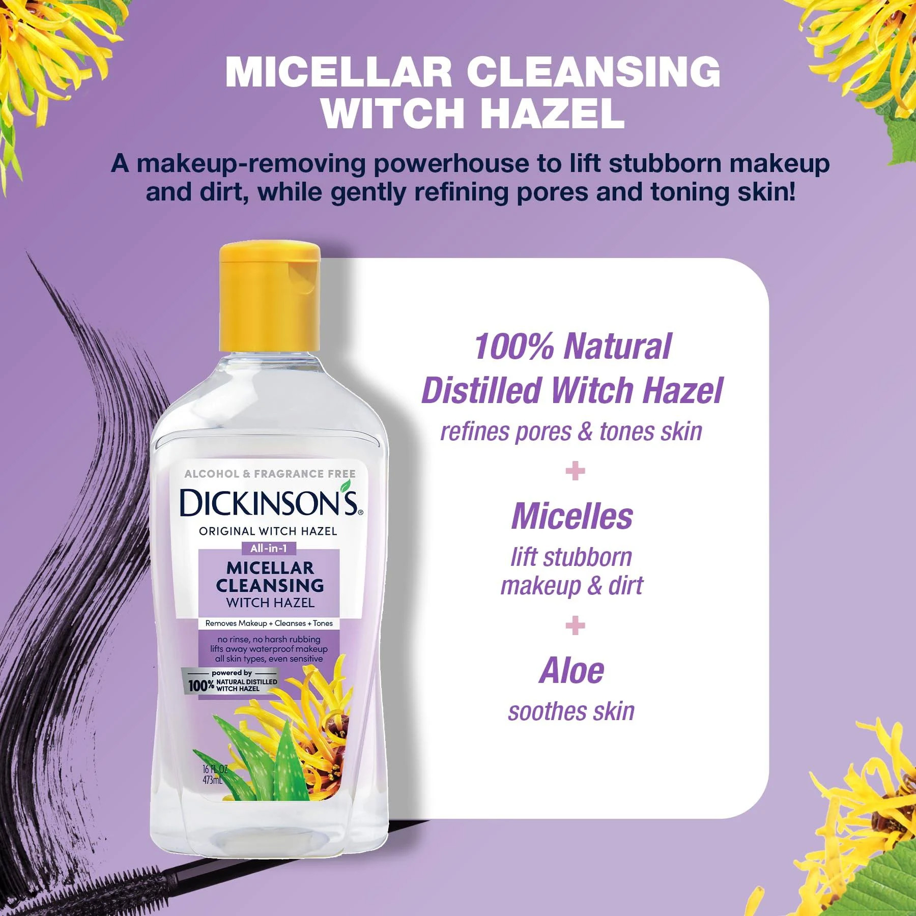 Dickinsons Micellar Witch Hazel Makeup Remover, 16 Oz.