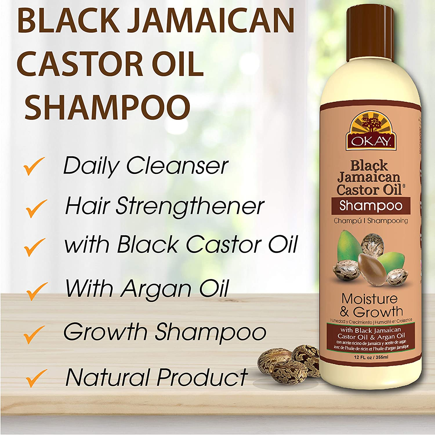 OKAY Black Jamaican Castor Oil Coconut Curls Shampoo, 12 Oz