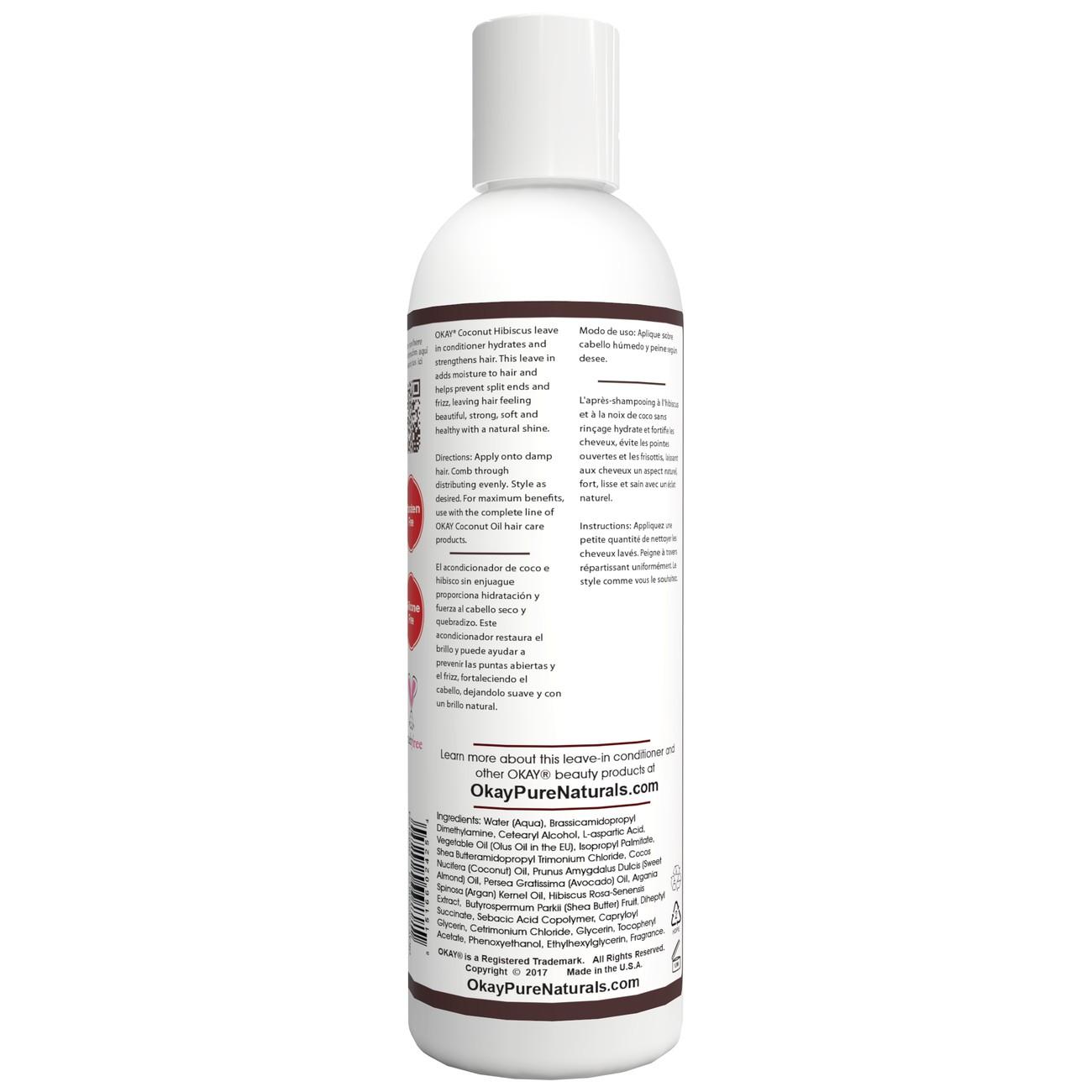 OKAY Coconut Hibiscus Leave In Conditioner, Helps Restore, Hydrate, And Strengthen Hair 8 Oz.
