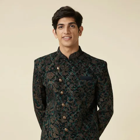 Emerald Green Angrakha Style Indo Western Set