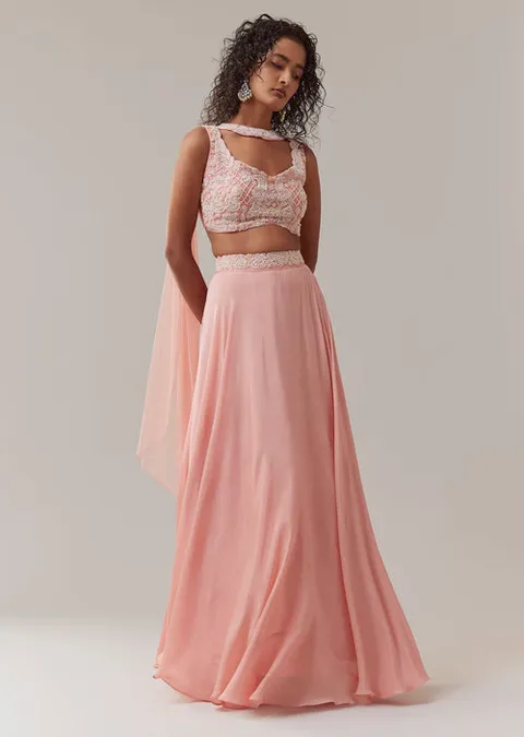 Baby Pink Chinon Silk Lehenga Set