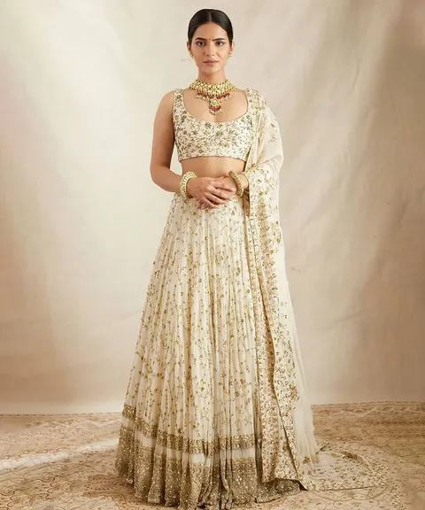 White georgette sequins embroidered lehenga choli with dupatta
